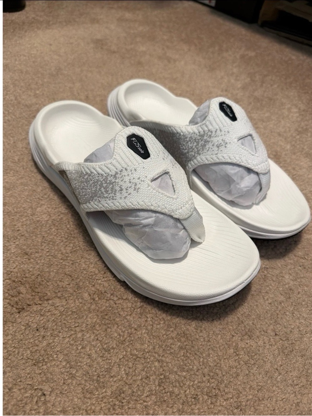 Men's White Knit Thong Sandals with Cushioned Footbed